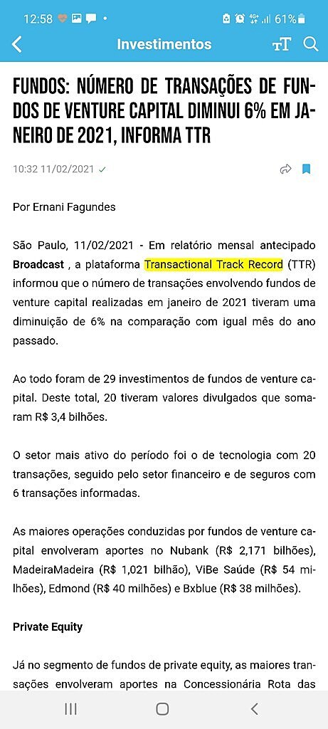 Fundos: Nmero de transaes de fundos de venture capital diminui 6% em janeiro de 2021, informa TTR